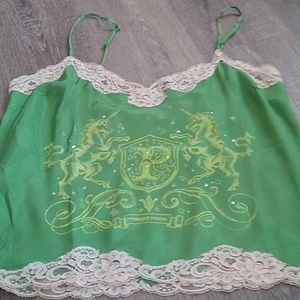 PINK silky camisole with lace trim and embellishments